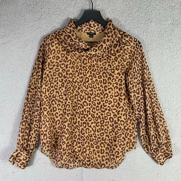 Ann Taylor Petite SP Leopard Print Blouse Long Sleeve Tie Neck Top - Picture 5 of 11